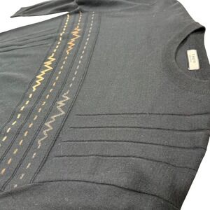 L Tagio Mens Merino Wool Blend Sweater Black Made in Italy Pull Over Preppy